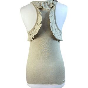 Chaser Ruffled Racer Back Tank Top Sz M Gray Baby Rib Ultra Soft NEW